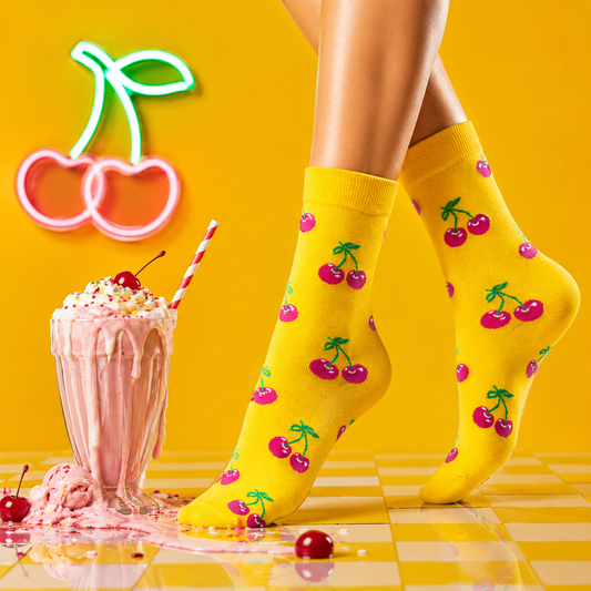 Sweet Cherry Yellow Socks