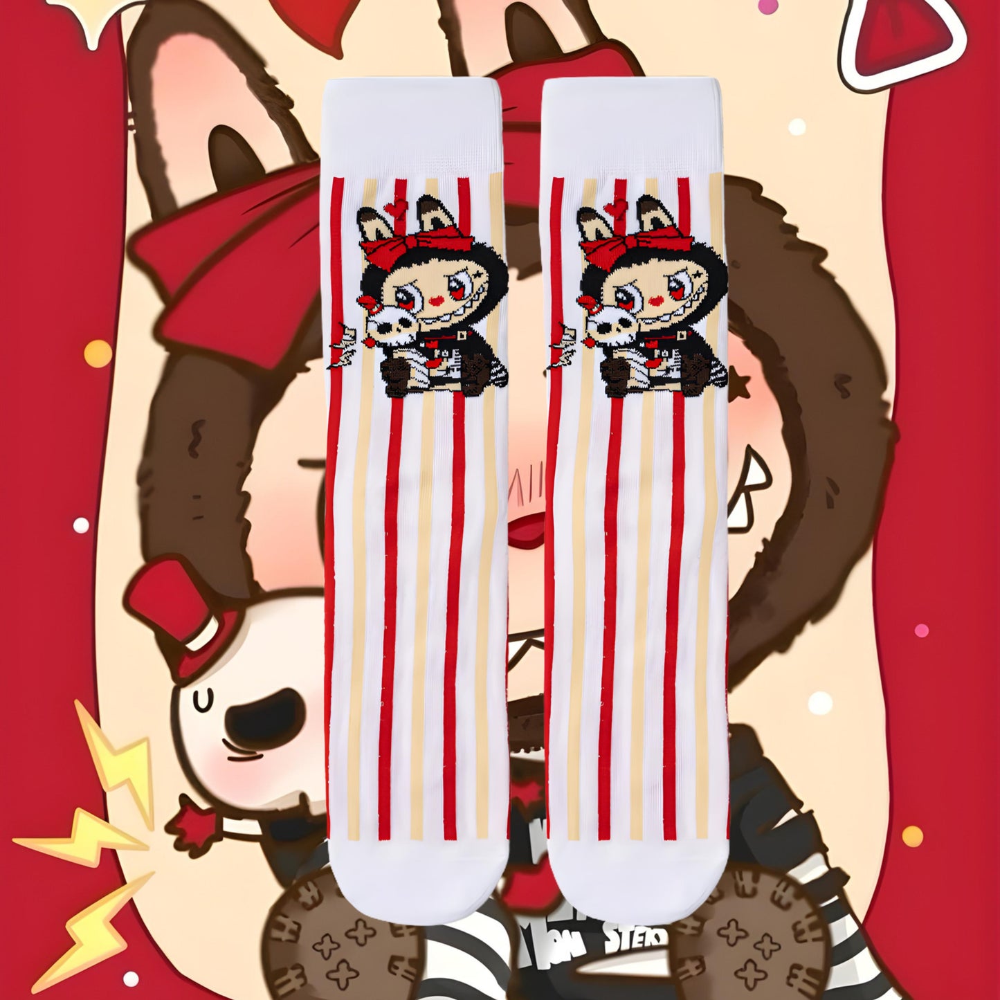 "Kawaii Horror" Striped Graphic Crew